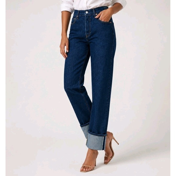 Levi's Denim - Levis 501 '90s Cuff Straight Selvedge Denim Jeans 28x36 Rinsey Rinse Button Fly